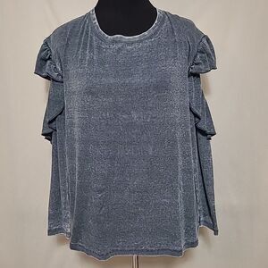 Chaser Cold Shoulder Top Womens Size Medium Ruffle Detail Long Sleeve Grey